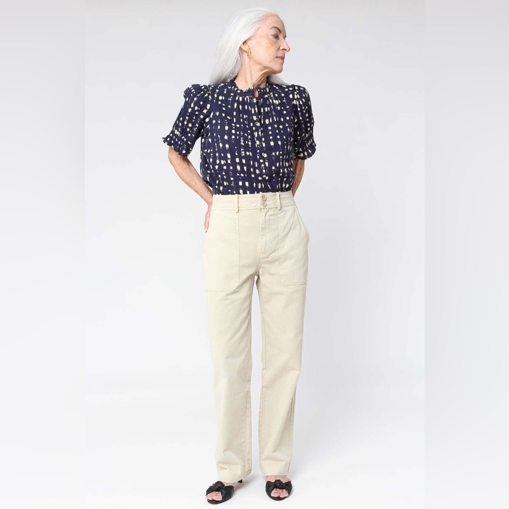 Apiece Apart Dark Blue and Cream Patterned Blouse - Picture 3 of 10